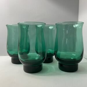 4 Vintage Libbey Tulip Tumblers Dark Green‎